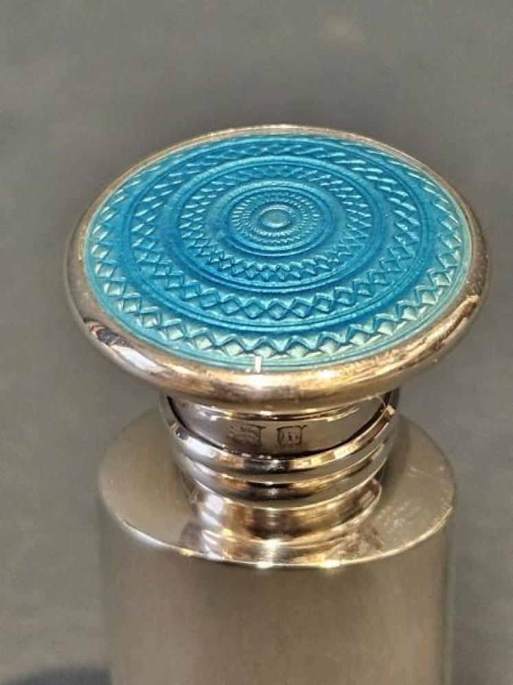 Silver and Turquoise Engine Turned Enamel Scent Bottle  - Image 5