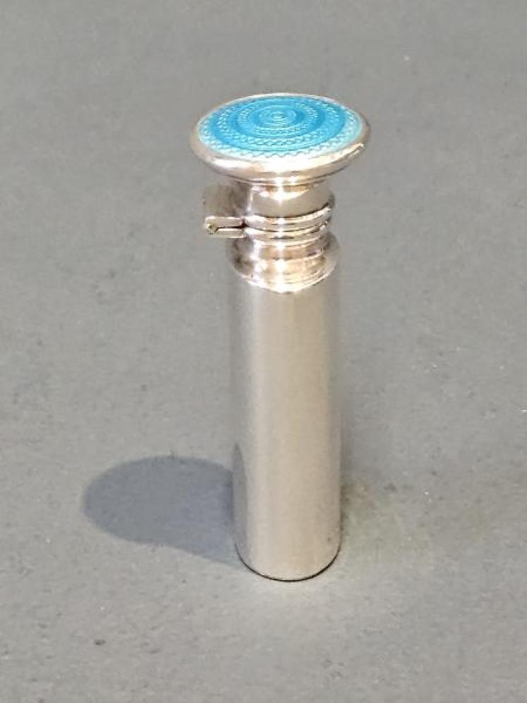 Silver and Turquoise Engine Turned Enamel Scent Bottle  - Image 6