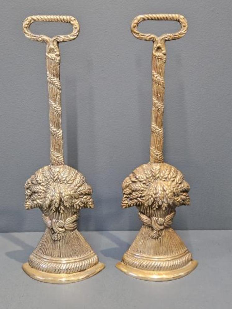 Pair of Victorian Brass Wheatsheaf Door Stops - Image 1