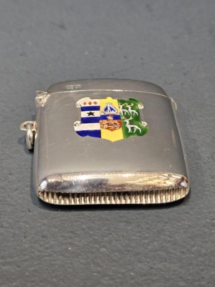 Silver & Enamel Vesta with Lincoln College Oxford Crest   - Image 2