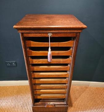 Edwardian Oak Tambour Front Filing Cabinet 