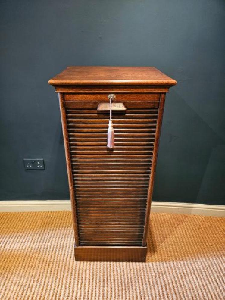 Edwardian Oak Tambour Front Filing Cabinet  - Image 2