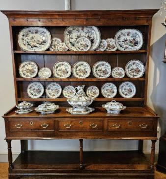 Superb George III Oak Country House Dresser and Rack 