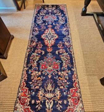 Superb 8' 9"  Persian Navy Blue Wool Runner Rug