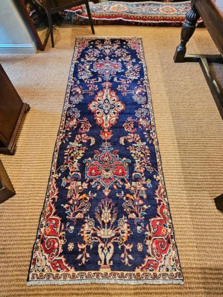 Superb 8' 9"  Persian Navy Blue Wool Runner Rug - Image 1