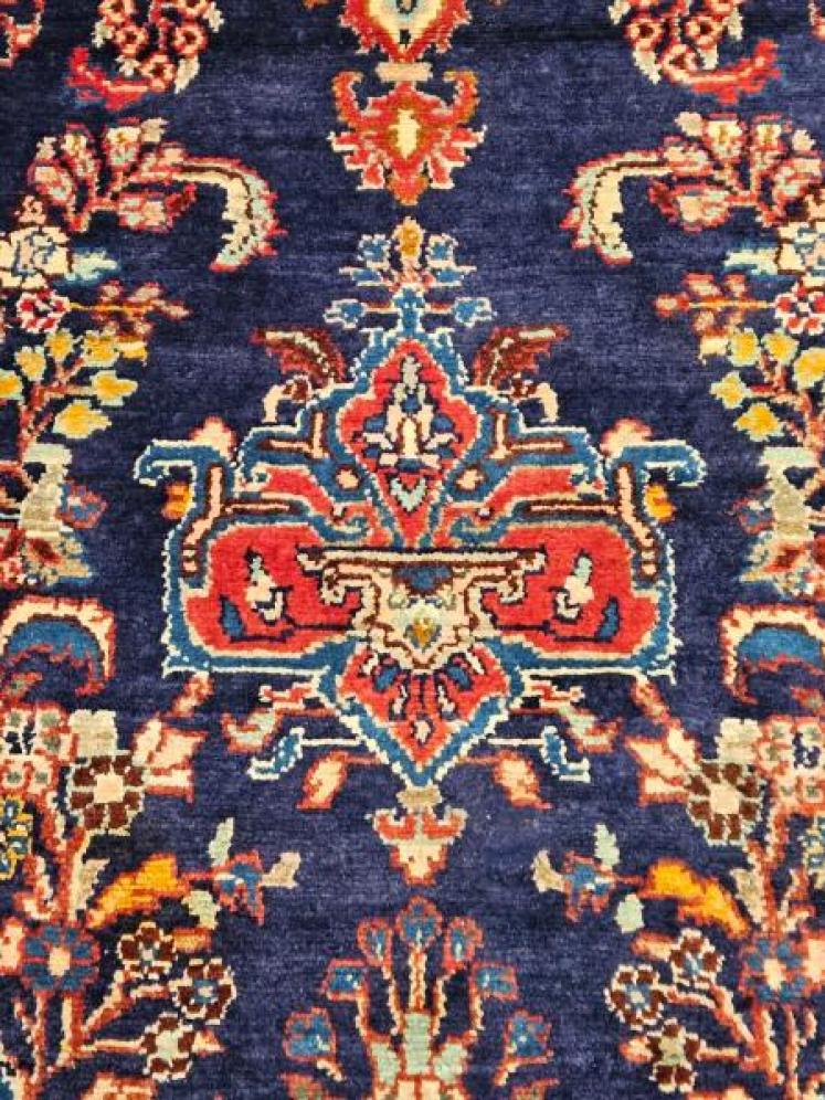 Superb 8' 9"  Persian Navy Blue Wool Runner Rug - Image 2