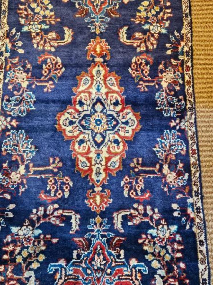 Superb 8' 9"  Persian Navy Blue Wool Runner Rug - Image 6