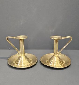 Superb Matching Pair of Arts and Crafts Brass Chambersticks