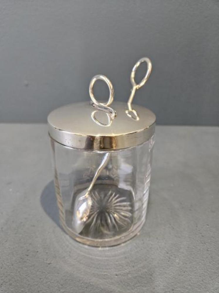Superb Aspreys Silver Top Honey Pot and Spoon  - Image 1