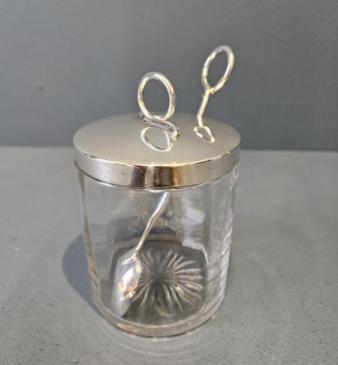 Superb Aspreys Silver Top Honey Pot and Spoon 