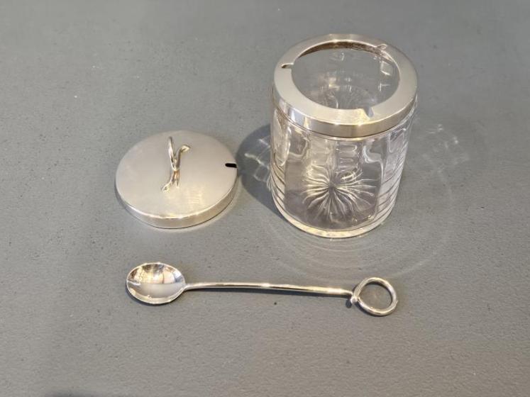 Superb Aspreys Silver Top Honey Pot and Spoon  - Image 2