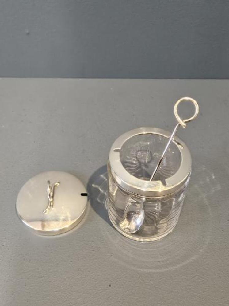Superb Aspreys Silver Top Honey Pot and Spoon  - Image 4