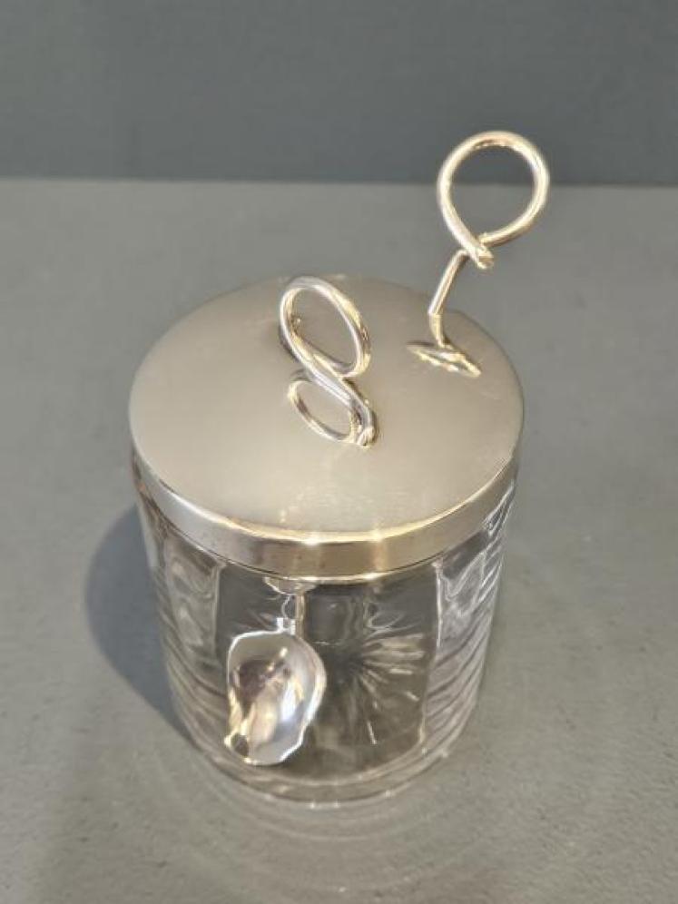 Superb Aspreys Silver Top Honey Pot and Spoon  - Image 5
