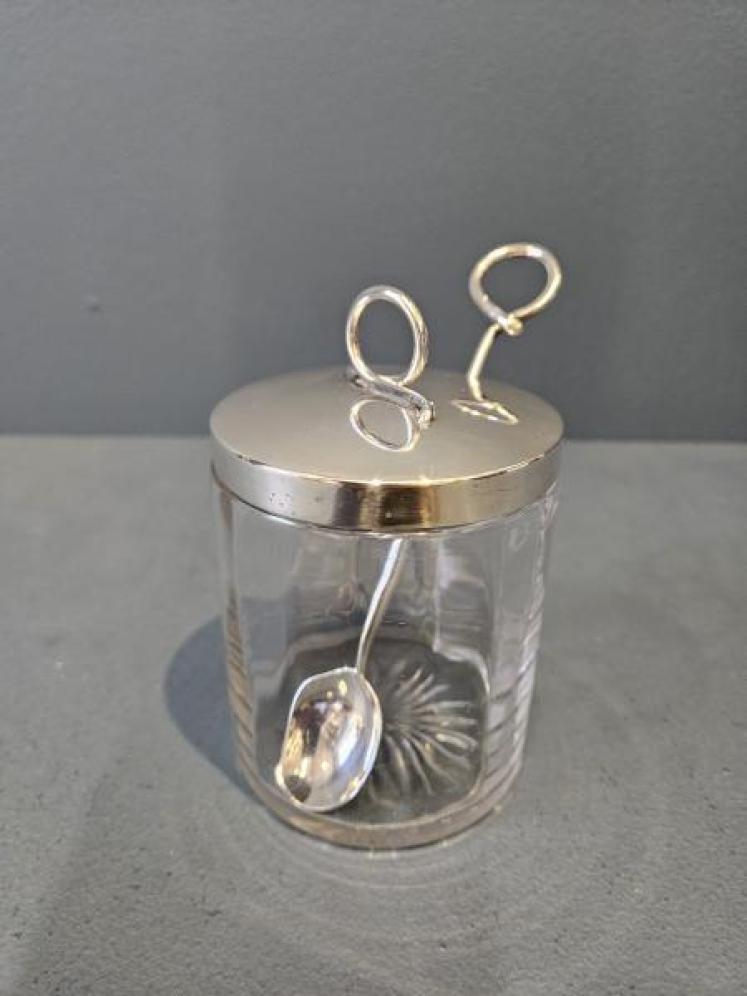 Superb Aspreys Silver Top Honey Pot and Spoon  - Image 7