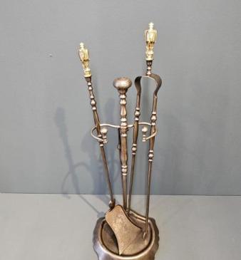 Victorian Steel Fire Irons and Stand