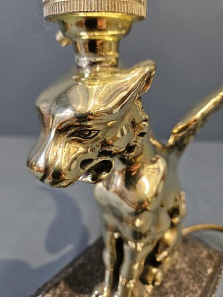 Edwardian Winged Lioness Brass Table Lamp - Image 4