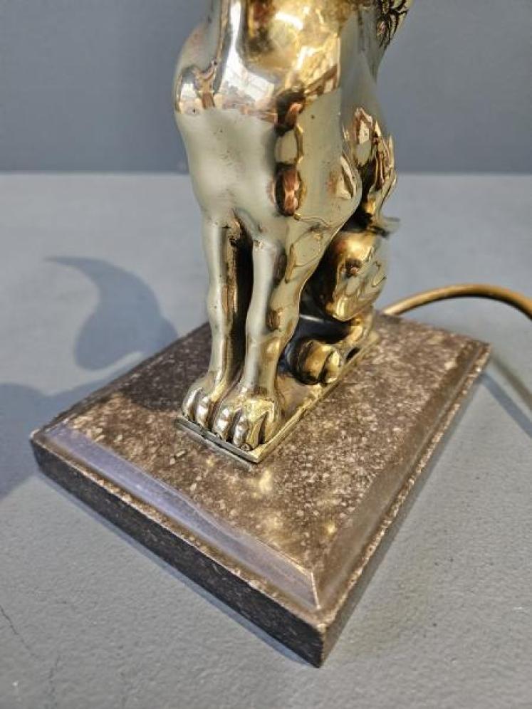 Edwardian Winged Lioness Brass Table Lamp - Image 7
