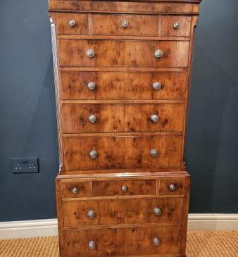 Fine Quality Edwardian Small Proportion Yew Wood Chest on Chest