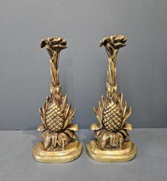 Matching Pair of Regency Brass Pineapple Door Stops