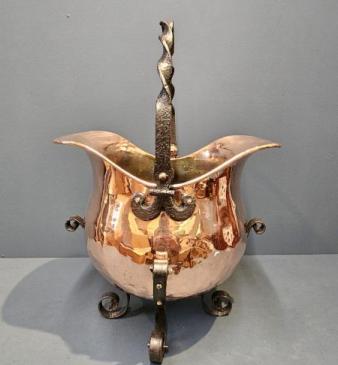 Arts and Crafts Copper and Wrought Iron Coal Scuttle