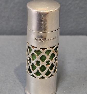 Edwardian Silver and Emerald Glass Travelling Scent Bottle