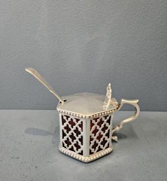 Early Victorian Mustard Pot with Cranberry Liner