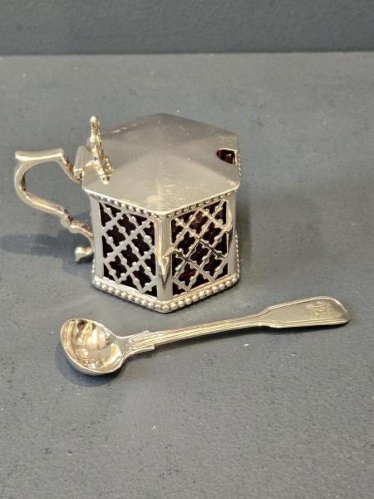 Early Victorian Mustard Pot with Cranberry Liner - Image 7