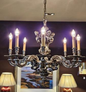Superb Edwardian Nickel Plated 8 Arm Chandelier 