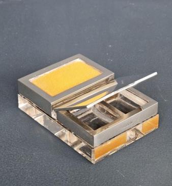 Unusual Silver and Crystal Stamp Box and Moistener