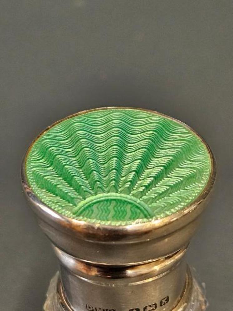 Silver and Emerald Green Enamel Crystal Scent Bottle - Image 2