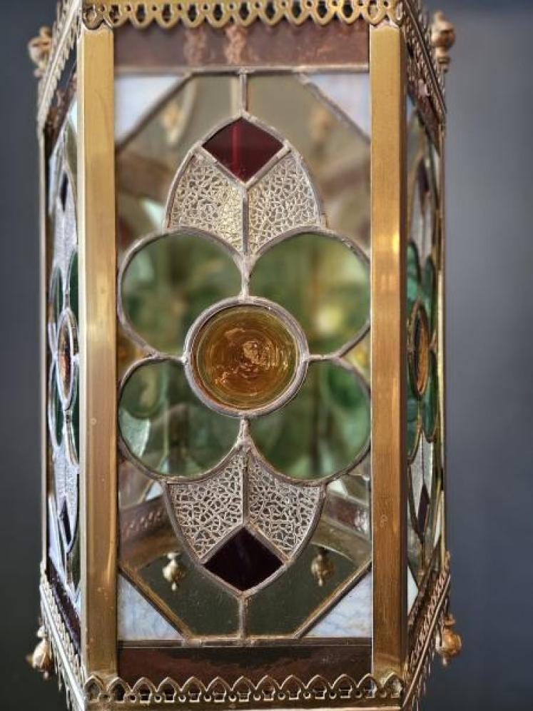 Superb Victorian Leaded Glass Lantern - Image 5