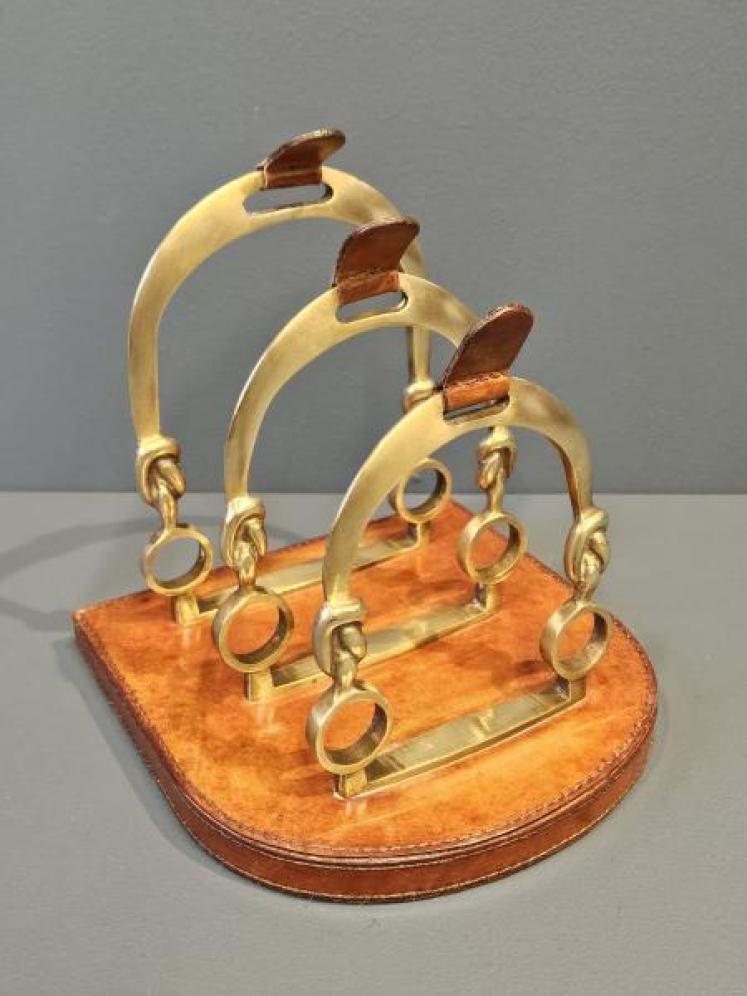 Brass and Leather Riding Stirrup Letter Rack - Image 1