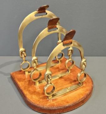 Brass and Leather Riding Stirrup Letter Rack