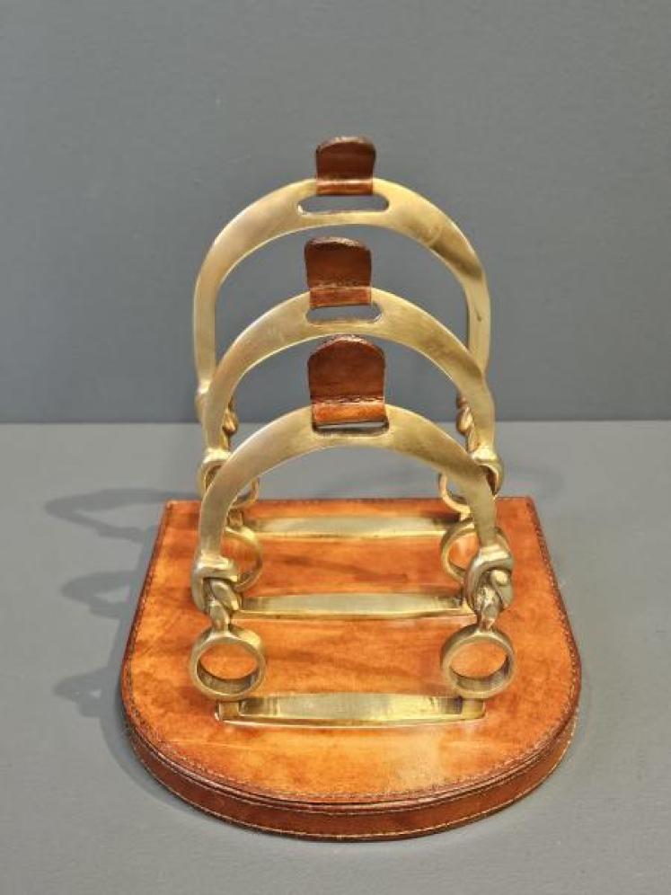 Brass and Leather Riding Stirrup Letter Rack - Image 2