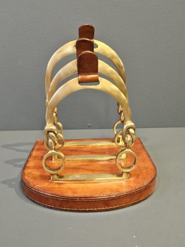 Brass and Leather Riding Stirrup Letter Rack - Image 3