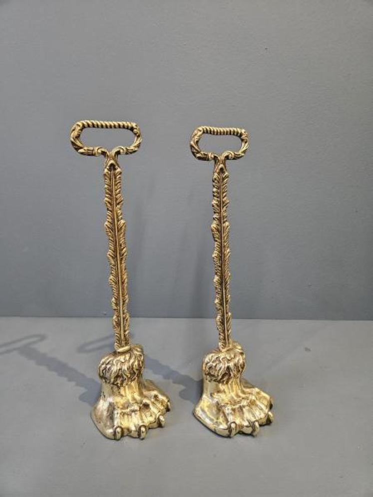 Pair of Regency Brass Paw Foot Door Stops  - Image 1