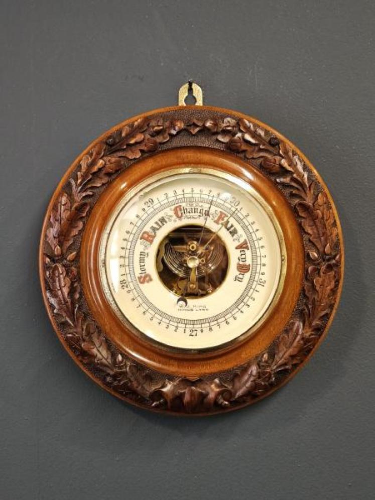 Quality Victorian Carved Walnut Kings Lynn Barometer - Image 1