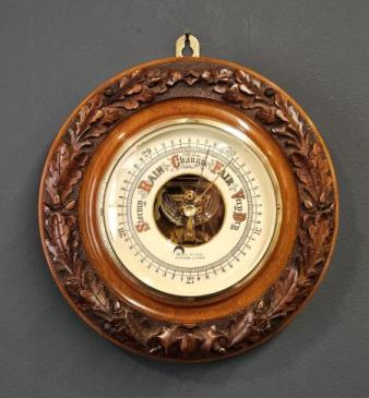 Quality Victorian Carved Walnut Kings Lynn Barometer