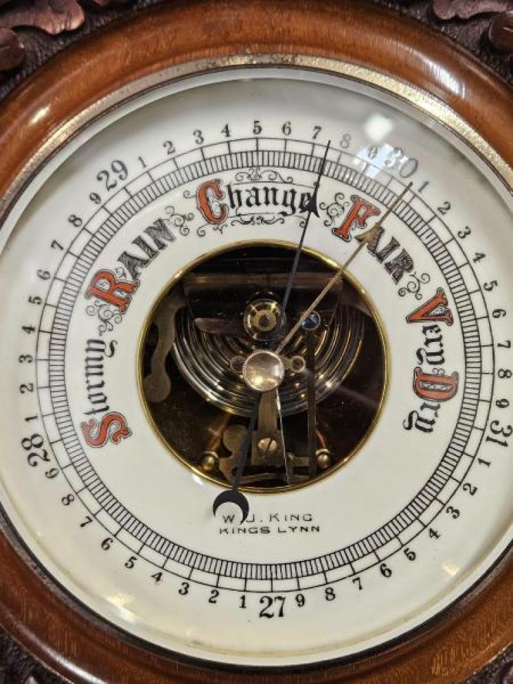 Quality Victorian Carved Walnut Kings Lynn Barometer - Image 2