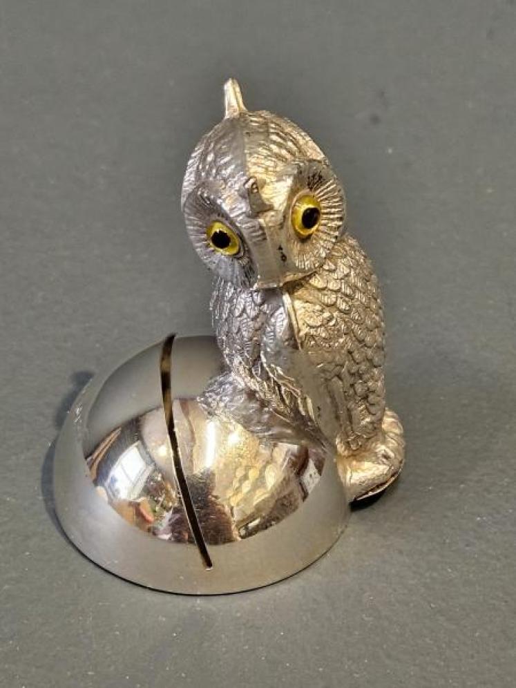 Large Edwardian Silver Four Head Owl Calling Card Holder - Image 2