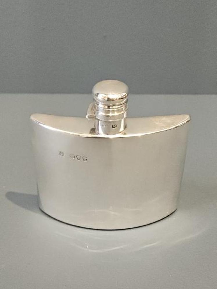 Immaculate Sampson Mordan Crescent Shaped Hip Flask - Image 1