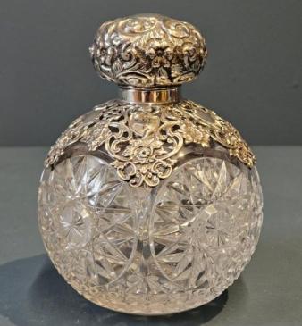 Superb Large Edwardian Crystal and Silver Overlaid Scent Bottle