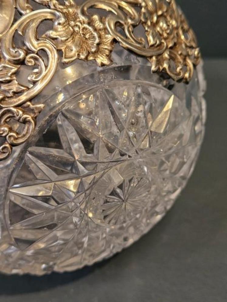 Superb Large Edwardian Crystal and Silver Overlaid Scent Bottle - Image 4