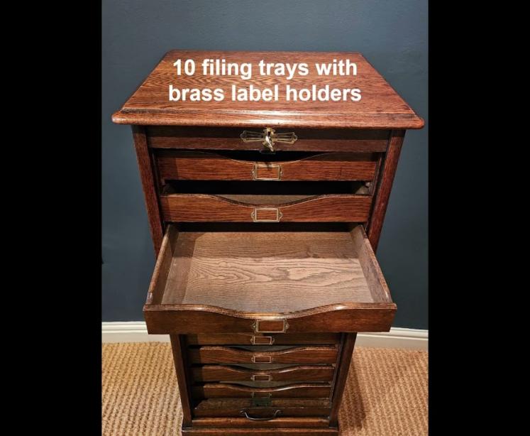 Victorian Oak Tambour Front Filing Cabinet  - Video