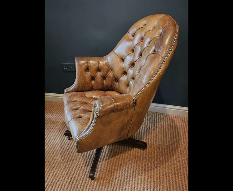 Deep Buttoned Leather Revolving and Rocking Chair  - Video