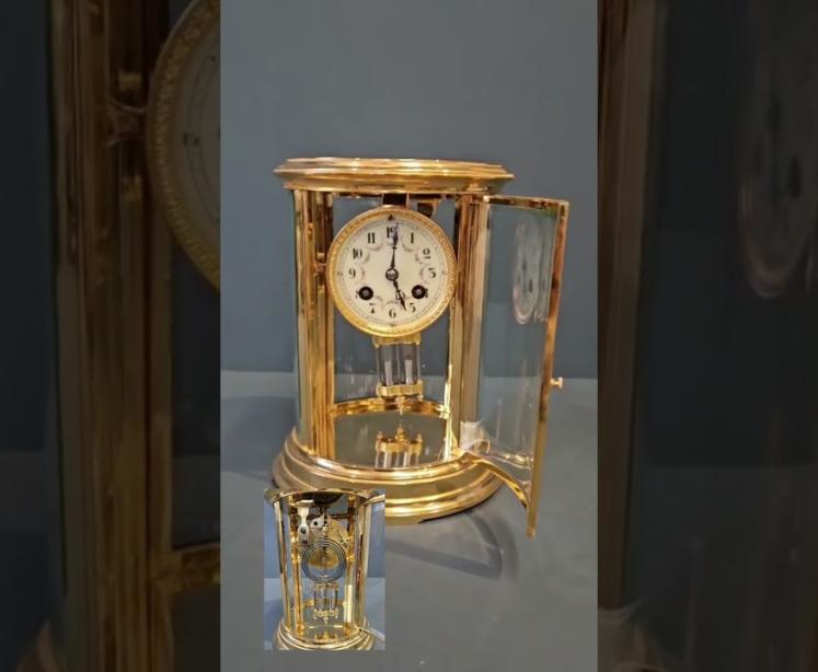 Victorian Gilt Brass Four Glass Mantel Clock - Video