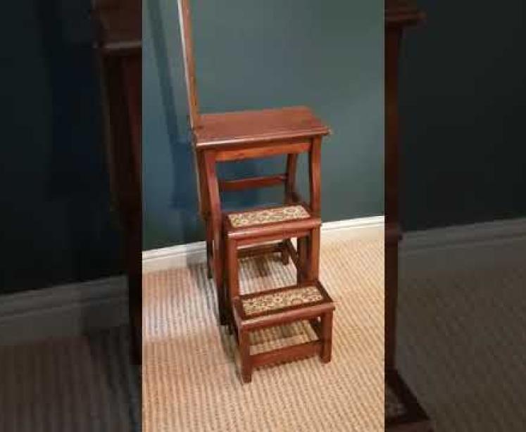Victorian Mahogany Folding Library Steps - Video