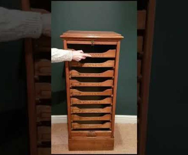 Edwardian Oak Sign Written File Cabinet - Video