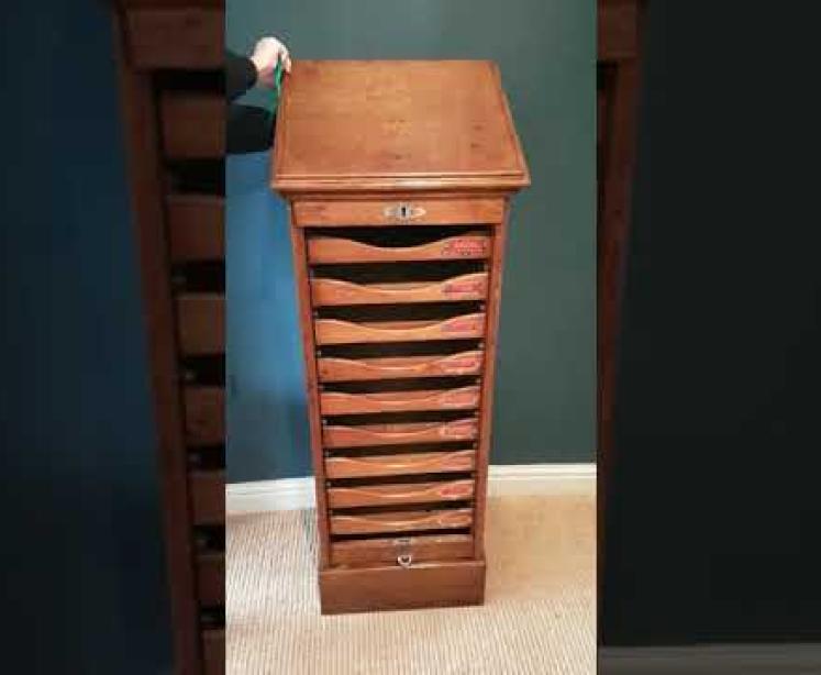 Edwardian Oak Tambour Front File Cabinet - Video