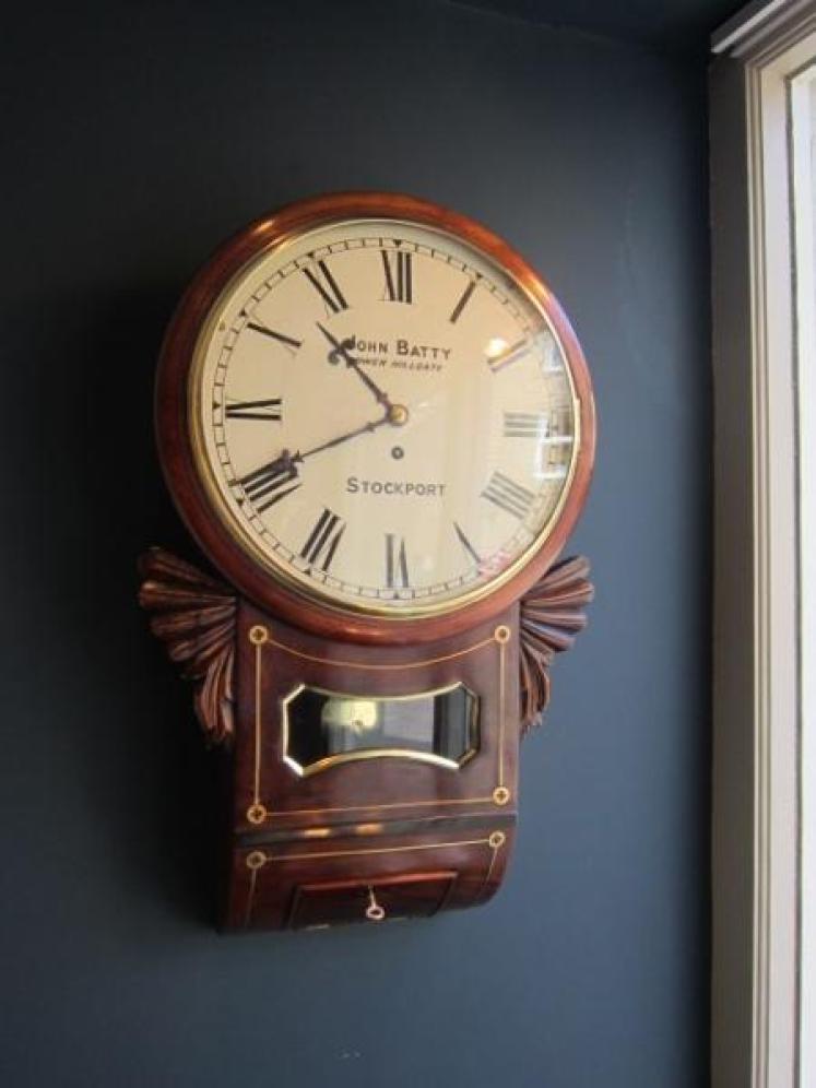 Mid Victorian Brass Inlaid Fusee Drop Dial Wallclock - Image 1